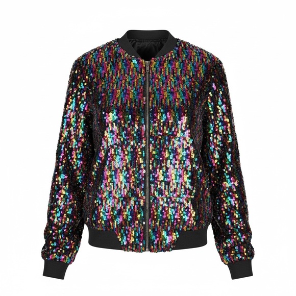Cresay Jackets & Blazers - Colorful Sequin Zip-Up Jacket